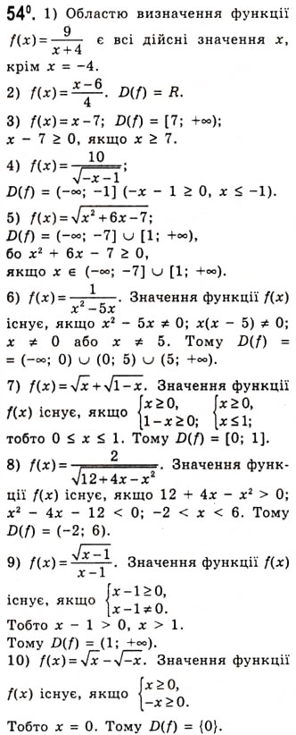 Завдання № 54 - Функція та її основні властивості - ГДЗ Алгебра 10 клас А.Г. Мерзляк, Д.А. Номіровський, В.Б. Полонський, М.С. Якір 2010 - Академічний рівень