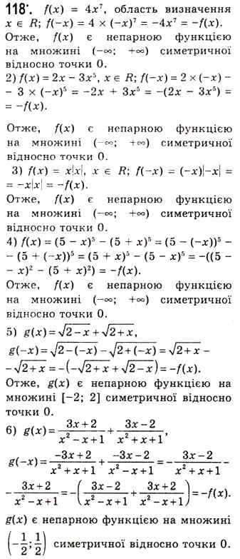Завдання № 118 - Парні і непарні функції - ГДЗ Алгебра 10 клас А.Г. Мерзляк, Д.А. Номіровський, В.Б. Полонський, М.С. Якір 2010 - Академічний рівень