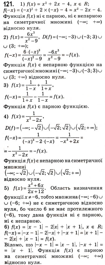 Завдання № 121 - Парні і непарні функції - ГДЗ Алгебра 10 клас А.Г. Мерзляк, Д.А. Номіровський, В.Б. Полонський, М.С. Якір 2010 - Академічний рівень