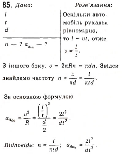Завдання № 85 - Розділ 1. КІНЕМАТИКА - ГДЗ Фізика 10 клас В.Д. Сиротюк, В.І. Баштовий 2010 - Рівень стандарту