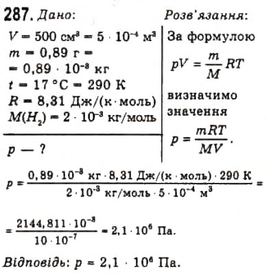 Завдання № 287 - Розділ 4. ВЛАСТИВОСТІ ГАЗІВ, РІДИН, ТВЕРДИХ ТІЛ - ГДЗ Фізика 10 клас В.Д. Сиротюк, В.І. Баштовий 2010 - Рівень стандарту
