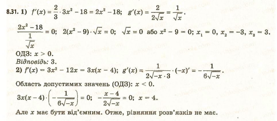 Завдання № 31 - 8. Правила обчислення похідних - ГДЗ Алгебра 11 клас А.Г. Мерзляк, Д.А. Номіровський, В.Б. Полонський, М.С. Якір 2011 - Академічний, профільний рівні