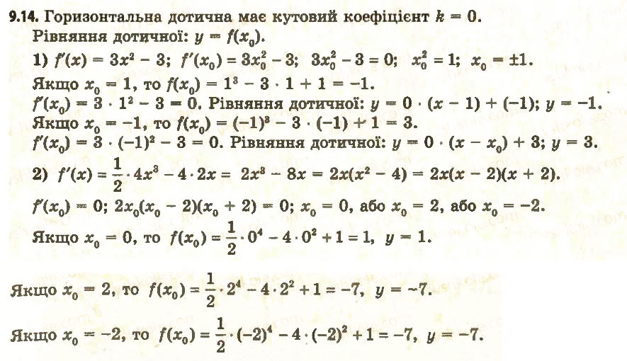 Завдання № 14 - 9. Рівняння дотичної - ГДЗ Алгебра 11 клас А.Г. Мерзляк, Д.А. Номіровський, В.Б. Полонський, М.С. Якір 2011 - Академічний, профільний рівні