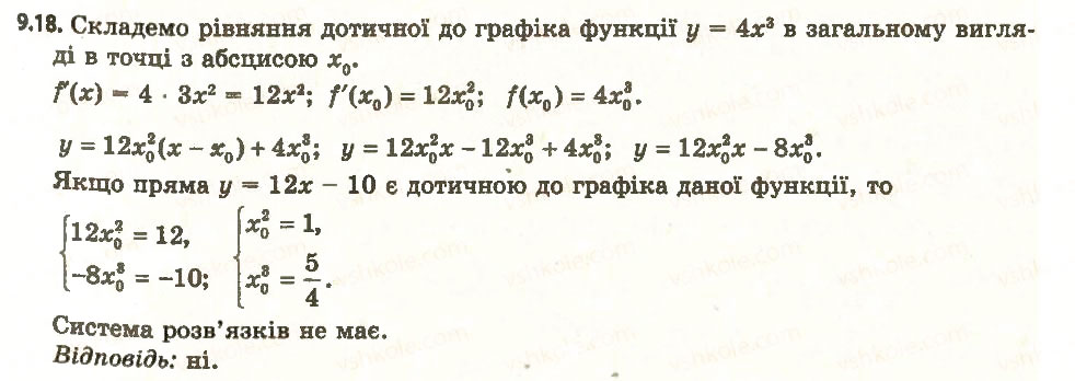 Завдання № 18 - 9. Рівняння дотичної - ГДЗ Алгебра 11 клас А.Г. Мерзляк, Д.А. Номіровський, В.Б. Полонський, М.С. Якір 2011 - Академічний, профільний рівні