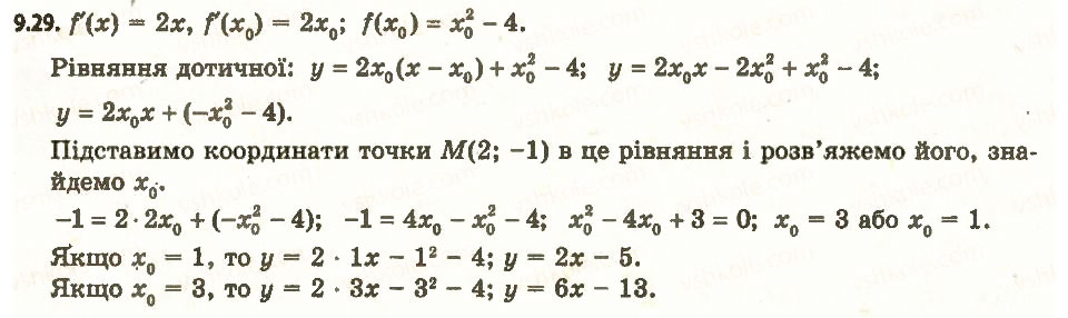 Завдання № 29 - 9. Рівняння дотичної - ГДЗ Алгебра 11 клас А.Г. Мерзляк, Д.А. Номіровський, В.Б. Полонський, М.С. Якір 2011 - Академічний, профільний рівні