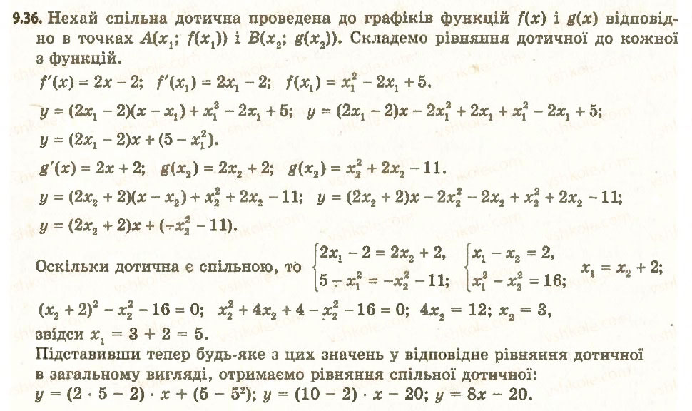 Завдання № 36 - 9. Рівняння дотичної - ГДЗ Алгебра 11 клас А.Г. Мерзляк, Д.А. Номіровський, В.Б. Полонський, М.С. Якір 2011 - Академічний, профільний рівні