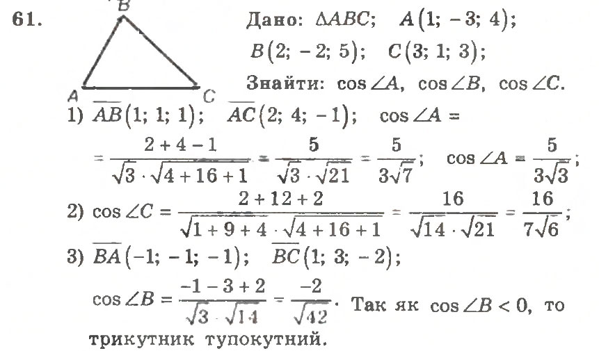 Завдання № 61 - Варіант 1 - ГДЗ Геометрія 11 клас А.Г. Мерзляк, В.Б. Полонський, Ю.М. Рабінович, М.С. Якір 2011 - Збірник задач і контрольних робіт