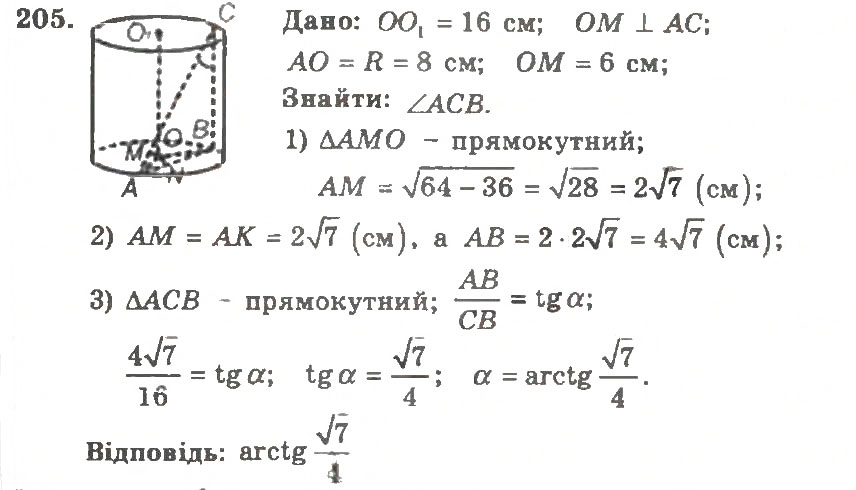 Завдання № 205 - Варіант 2 - ГДЗ Геометрія 11 клас А.Г. Мерзляк, В.Б. Полонський, Ю.М. Рабінович, М.С. Якір 2011 - Збірник задач і контрольних робіт