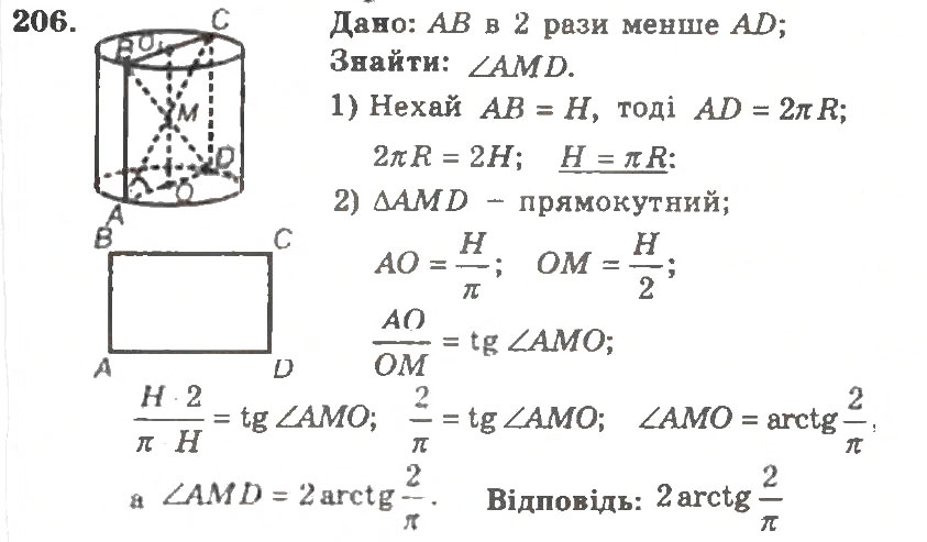 Завдання № 206 - Варіант 2 - ГДЗ Геометрія 11 клас А.Г. Мерзляк, В.Б. Полонський, Ю.М. Рабінович, М.С. Якір 2011 - Збірник задач і контрольних робіт