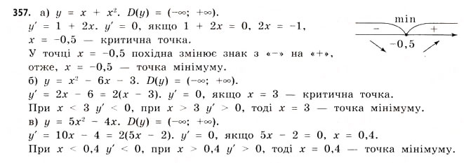 Завдання № 357 - § 10. Застосування похідної для дослідження функцій - ГДЗ Математика 11 клас Г.П. Бевз, В.Г. Бевз 2011 - Рівень стандарту