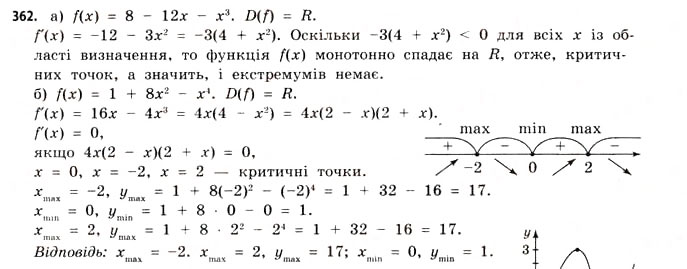 Завдання № 362 - § 10. Застосування похідної для дослідження функцій - ГДЗ Математика 11 клас Г.П. Бевз, В.Г. Бевз 2011 - Рівень стандарту