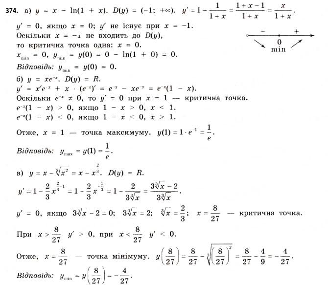 Завдання № 374 - § 10. Застосування похідної для дослідження функцій - ГДЗ Математика 11 клас Г.П. Бевз, В.Г. Бевз 2011 - Рівень стандарту