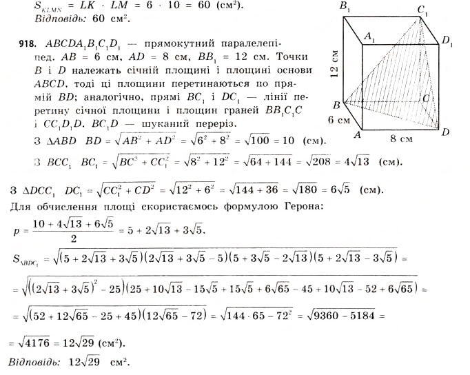 Завдання № 918 - § 28. Призми - ГДЗ Математика 11 клас Г.П. Бевз, В.Г. Бевз 2011 - Рівень стандарту