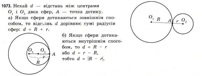 Завдання № 1073 - § 33. Куля і сфера - ГДЗ Математика 11 клас Г.П. Бевз, В.Г. Бевз 2011 - Рівень стандарту