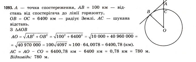 Завдання № 1093 - § 33. Куля і сфера - ГДЗ Математика 11 клас Г.П. Бевз, В.Г. Бевз 2011 - Рівень стандарту