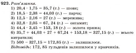 Завдання № 923 - 31. Множення десяткових дробів - ГДЗ Математика 5 клас А.Г. Мерзляк, В.Б. Полонський, М.С. Якір 2005