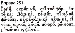 Завдання № 251 - § 24. Склад. Правила переносу слів. Наголос - ГДЗ Українська мова 5 клас О.П. Глазова 2013