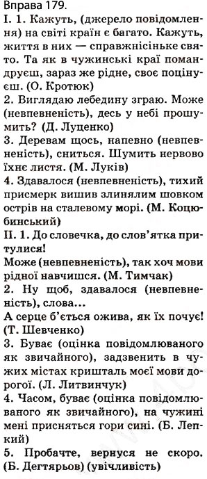 Завдання № 179 - § 16. Ознайомлення з найуживанішими вставними словами і сполученнями слів - ГДЗ Українська мова 5 клас О.П. Глазова 2013