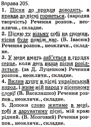 Завдання № 205 - § 17. Складні речення зі безсполучниковим і сполучниковим зв’язком - ГДЗ Українська мова 5 клас О.П. Глазова 2013