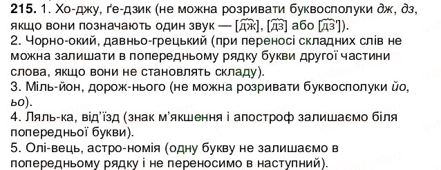 Завдання № 215 - § 27. Орфограма. Правила переносу слова з рядка в рядок - ГДЗ Українська мова 5 клас О.В. Заболотний 2013