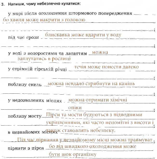 Завдання № 3 - Безпека на воді - ГДЗ Основи здоров'я 5 клас Т.Є. Бойченко, І.П. Василашко, О.К. Гурська 2013 - Зошит