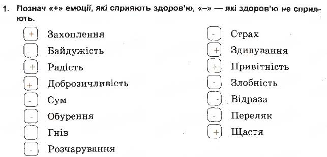 Завдання № 1 - Світ твоїх переживань - ГДЗ Основи здоров'я 5 клас Т.Є. Бойченко, І.П. Василашко, О.К. Гурська 2013 - Зошит