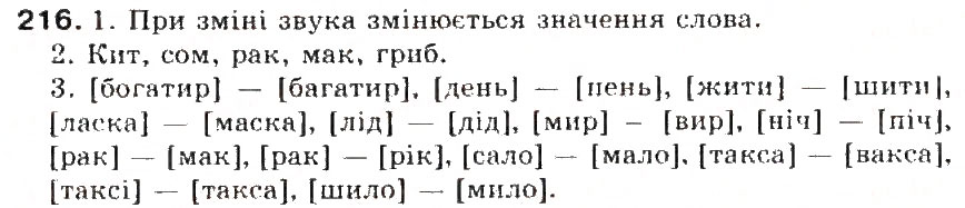 Завдання № 216 - § 23. Звуки мови. Голосні і приголосні звуки - ГДЗ Українська мова 5 клас С.Я. Єрмоленко, В.Т. Сичова 2013