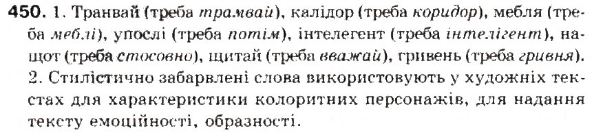 Завдання № 450 - § 48. Загальновживані (нейтральні) і стилістично забарвлені слова - ГДЗ Українська мова 5 клас С.Я. Єрмоленко, В.Т. Сичова 2013