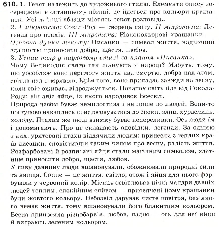 Завдання № 610 - § 70. Твір-опис предмета в художньому і науковому стилях - ГДЗ Українська мова 5 клас С.Я. Єрмоленко, В.Т. Сичова 2013