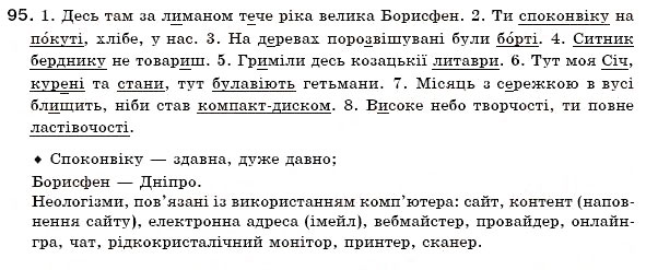Завдання № 95 - § 6. Активна і пасивна лексика. Застарілі слова (архаїзми та історизми), неологізми - ГДЗ Українська мова 6 клас О.П. Глазова, Ю.Б. Кузнецов 2006