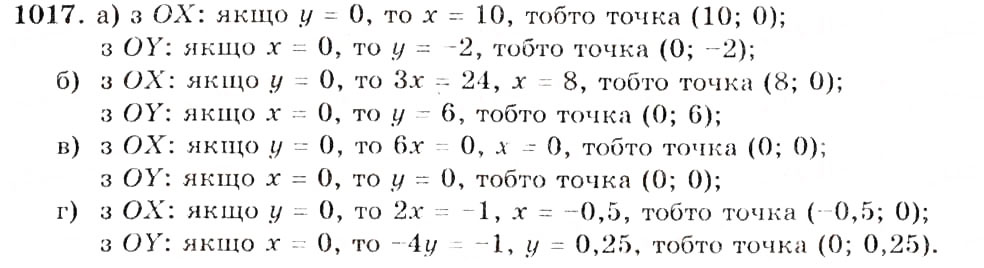 Завдання № 1017 - § 25. Графік лінійного рівняння з двома змінними - ГДЗ Алгебра 7 клас Г.П. Бевз, В.Г. Бевз 2007