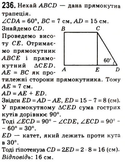 Завдання № 236 - 8. Трапеція - ГДЗ Геометрія 8 клас А.Г. Мерзляк, В.Б. Полонський, М.С. Якір 2008