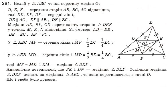 Завдання № 291 - § 9. Визначні точки трикутника - ГДЗ Геометрія 8 клас А.П. Єршова, В.В. Голобородько, О.Ф. Крижановський, С.В. Єршов 2011