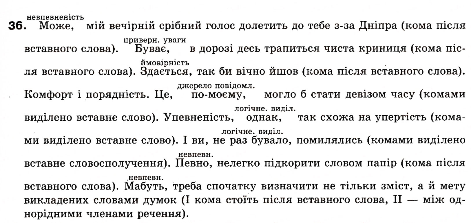 Завдання № 36 - § 2. Звертання. Вставні слова - ГДЗ Українська мова 8 клас О.П. Глазова, Ю.Б. Кузнецова 2008