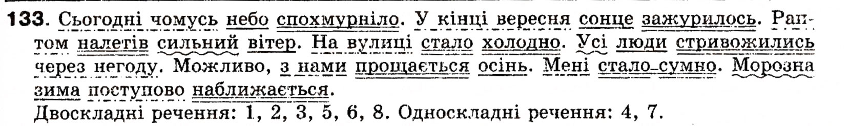 Завдання № 133 - § 12. Речення непоширені і поширені. Другорядні члени речення - ГДЗ Українська мова 8 клас О.П. Глазова, Ю.Б. Кузнецова 2008