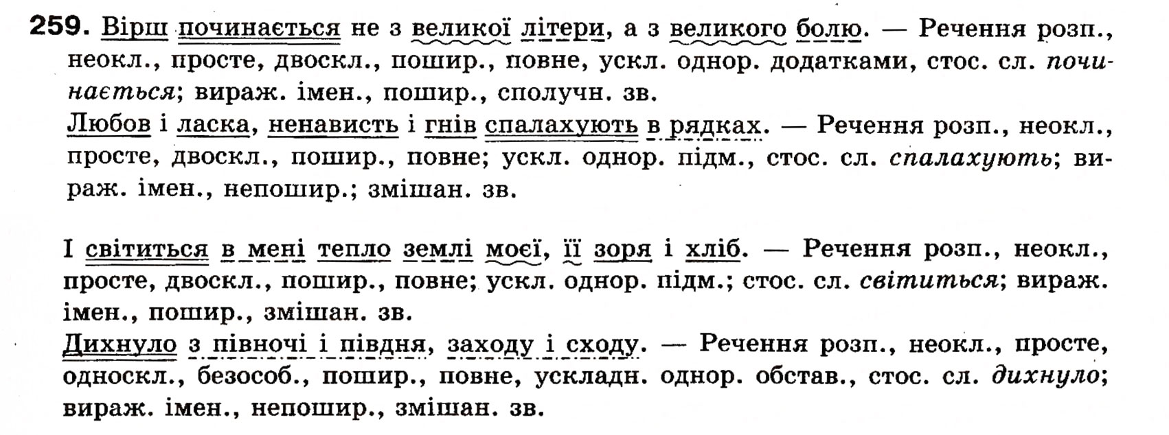 Завдання № 259 - § 22. Однорідні члени речення (зі сполучниковим, безсполучниковим і змішаним зв’язком) - ГДЗ Українська мова 8 клас О.П. Глазова, Ю.Б. Кузнецова 2008