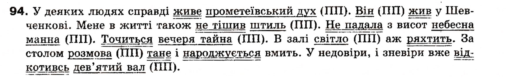 Завдання № 94 - § 9. Головні члени речення - ГДЗ Українська мова 8 клас О.П. Глазова, Ю.Б. Кузнецова 2008