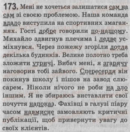 Завдання № 173 - § 15. Обставина — другорядний член речення. Види обставин - ГДЗ Українська мова 8 клас С.Я. Єрмоленко, В.Т. Сичова 2008
