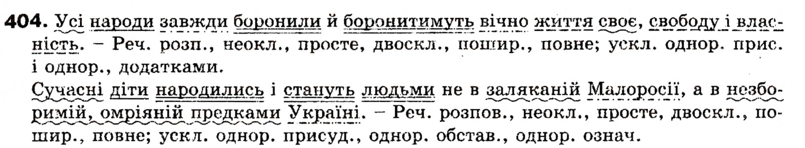 Завдання № 404 - УЗАГАЛЬНЕННЯ Й СИСТЕМАТИЗАЦІЯ ВИВЧЕНОГО ПРОТЯГОМ РОКУ - ГДЗ Українська мова 8 клас О.П. Глазова, Ю.Б. Кузнецова 2008