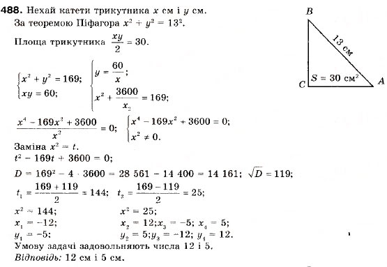 Завдання № 488 - 14. Розв’язування задач за допомогою систем рівнянь другого степеня - ГДЗ Алгебра 9 клас А.Г. Мерзляк, В.Б. Полонський, М.С. Якір 2009
