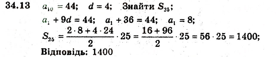 Завдання № 13 - 34. Сума n перших членів арифметичної прогресії - ГДЗ Алгебра 9 клас А.Г. Мерзляк, В.Б. Полонський, М.С. Якір 2009 - Поглиблений рівень вивчення