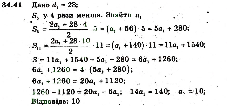 Завдання № 41 - 34. Сума n перших членів арифметичної прогресії - ГДЗ Алгебра 9 клас А.Г. Мерзляк, В.Б. Полонський, М.С. Якір 2009 - Поглиблений рівень вивчення