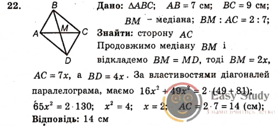 Завдання № 22 - ВАРІАНТ 1 - ГДЗ Геометрія 9 клас А.Г. Мерзляк, В.Б. Полонський, Ю.М. Рабінович, M.С. Якір 2010 - Збірник задач і контрольних робіт