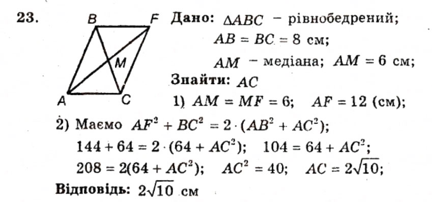 Завдання № 23 - ВАРІАНТ 1 - ГДЗ Геометрія 9 клас А.Г. Мерзляк, В.Б. Полонський, Ю.М. Рабінович, M.С. Якір 2010 - Збірник задач і контрольних робіт