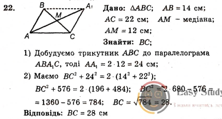 Завдання № 22 - ВАРІАНТ 2 - ГДЗ Геометрія 9 клас А.Г. Мерзляк, В.Б. Полонський, Ю.М. Рабінович, M.С. Якір 2010 - Збірник задач і контрольних робіт