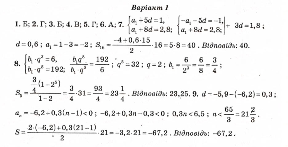 Завдання № КР7 - Контрольні роботи - ГДЗ Алгебра 9 клас О.І. Каплун 2009 - Тест-контроль