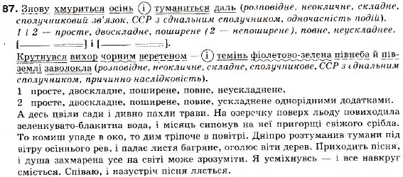 Завдання № 87 - § 9. Змістові відношення та розділові знаки між частинами складносурядного речення - ГДЗ Українська мова 9 клас О.П. Глазова, Ю.Б. Кузнецов 2009