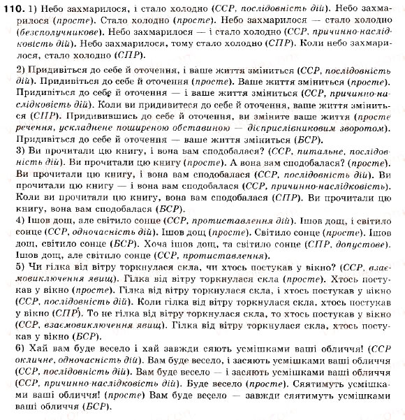 Завдання № 110 - § 11. Складносурядне речення і синонімічні конструкції - ГДЗ Українська мова 9 клас С.Я. Єрмоленко, В.Т. Сичова 2009