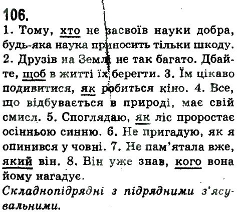 Завдання № 106 - СКЛАДНОПІДРЯДНЕ ТА БЕЗСПОЛУЧНИКОВЕ СКЛАДНЕ РЕЧЕННЯ - ГДЗ Українська мова 9 клас Н.В. Бондаренко, А.В. Ярмолюк 2009
