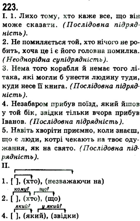 Завдання № 223 - СКЛАДНОПІДРЯДНЕ ТА БЕЗСПОЛУЧНИКОВЕ СКЛАДНЕ РЕЧЕННЯ - ГДЗ Українська мова 9 клас Н.В. Бондаренко, А.В. Ярмолюк 2009
